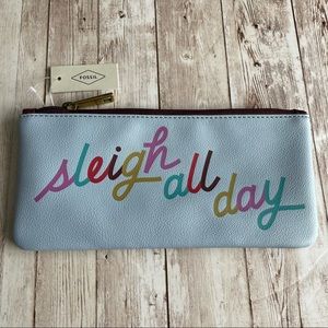 NEW FOSSIL SLEIGH ALL DAY BLUE ZIPPER POUCH BAG